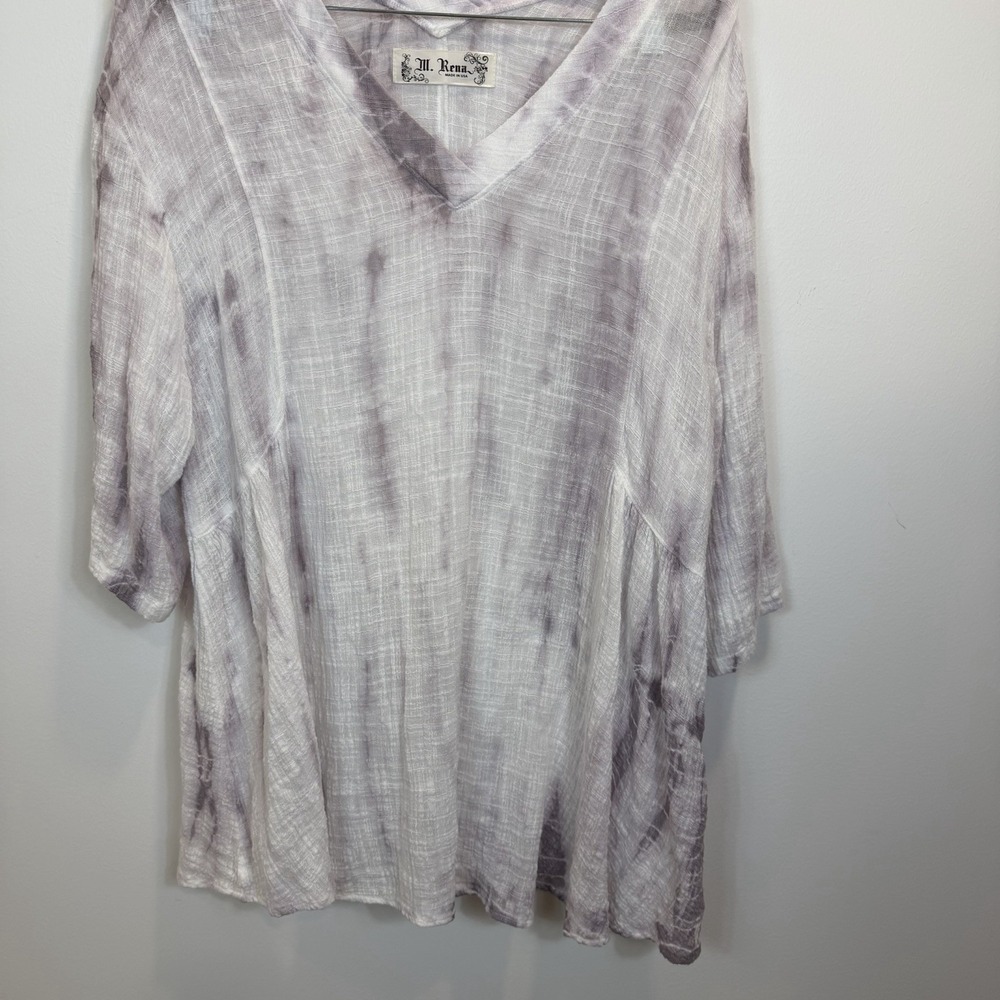 M. Rena Large Tie Dye Tunic Top Gauzy Lightweight Cotton Blend V-Neck - Picture 3 of 9